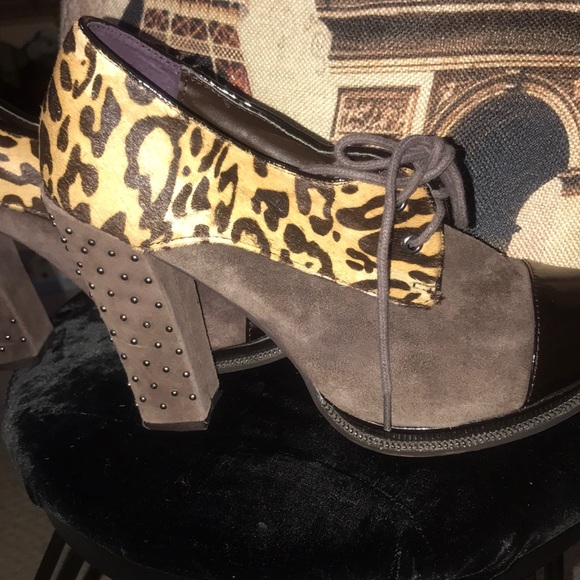 Naughty monkey. Leopard print fur studded lace up shoes - Picture 3 of 5